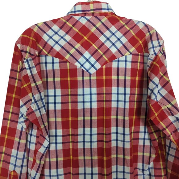 Vintage Ruddock Men's Long-Sleeve Shirt Red Plaid Western Shirt Pearl Snap sz M - Picture 5 of 16